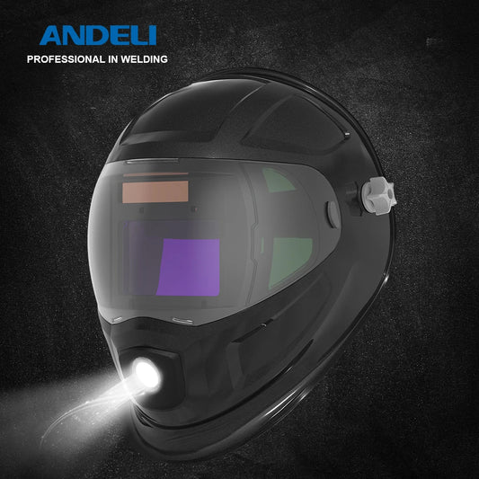 ANDELI Welding Helmet with Light, Panoramic 180° Large Viewing True Color Solar Auto Darkening Welding Helmet