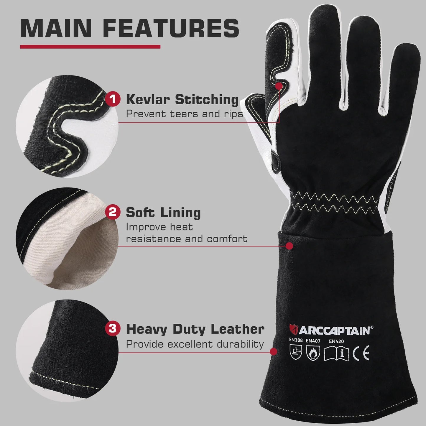 ARCCAPTAIN 14 Inch Goatskin Tig Welding Gloves, Professional Protective Gloves for TIG Welding
