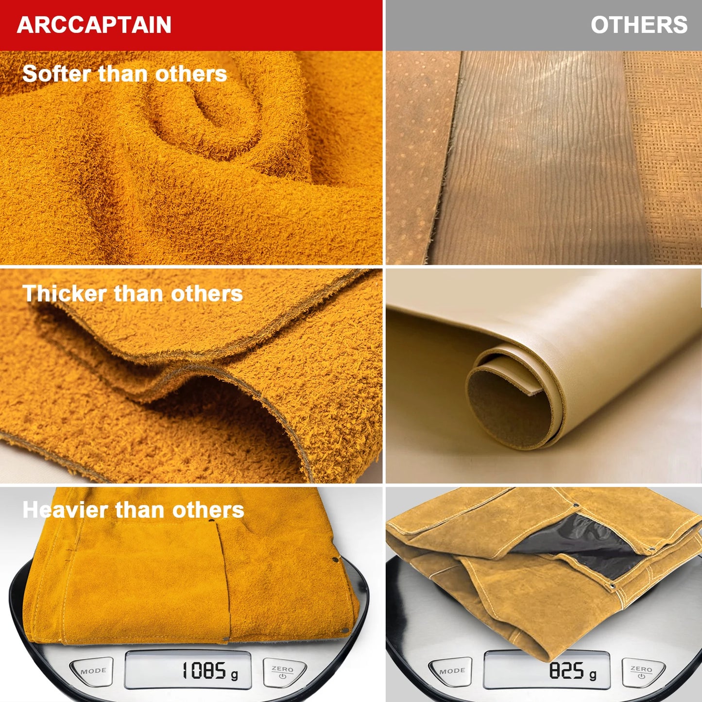 ARCCAPTAIN Heavy Duty Thick Leather Welding Apron/Heat Resistant Multi-Function Apron